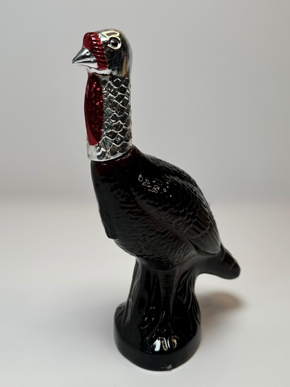 Vintage Avon Wild Turkey Decanter Black Glass Red Silver Collectible Bottle